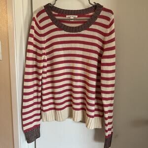 Banana Republic Sweater Womens Sz XL Pink Ivory Striped Crewneck Cotton Soft